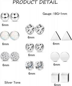 img 3 attached to 9 Pairs Stainless Steel Ball Stud Earrings Barbell CZ Cartilage Helix Piercing Jewelry Set For Men Women