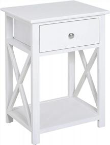 img 2 attached to HOMCOM Traditional Wooden End Table With Storage Drawer, 22" Accent Piece For Living Room In White