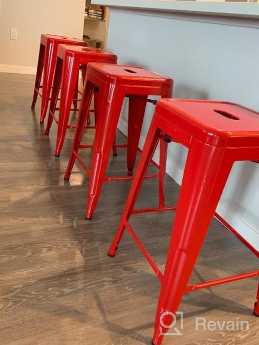 img 1 attached to UrbanMod 24 Inch Metal Barstool Set Of 4 – Counter Height Backless Stools For Kitchen Island, Breakfast, Outdoors, Pubs, Restaurants, Homes & Patios – Stackable Heavy Duty Modern Industrial Red review by Clint Mcloven