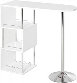 img 4 attached to Modern Bar Table With 3-Bottle Wine Rack And Side Storage Shelf - HOMCOM White/Silver