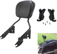 👍 glossy black triple plated passenger backrest sissy bar with pad, detachable & 4 point docking hardware kit, compatible with harley touring road king street glide road glide electra glide flhx 2014-2021 логотип