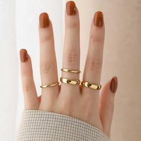 img 1 attached to Стильные кольца из 14-каратного золота с кубическим цирконием для женщин | тонкая эффектная лента | Размеры 6-9 | 3шт набор