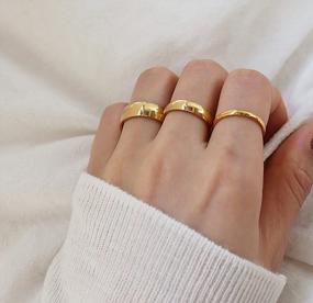 img 3 attached to Стильные кольца из 14-каратного золота с кубическим цирконием для женщин | тонкая эффектная лента | Размеры 6-9 | 3шт набор