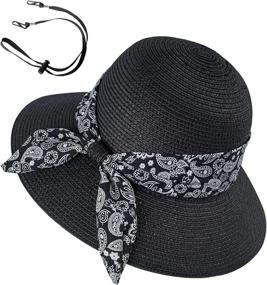 img 4 attached to Женская соломенная шляпа от солнца: защита от ультрафиолета UPF 50 и милый бант — готовы к летнему пляжу!