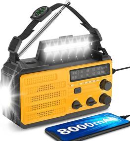 img 4 attached to 【2023 Newest】8000MAh Emergency Hand Crank Radio,AMFM NOAA Weather Alert Radio,Survival Solar Powered Radio With Super Bright Flashlight,SOS Alarm,Phone Charger,Compass For Hurricane,Outdoor Emergency