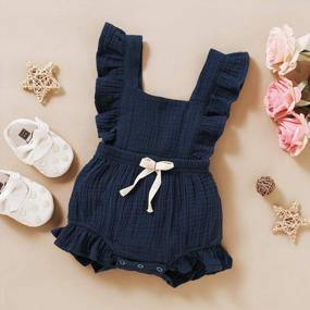 img 3 attached to Cute And Comfy Toddler Girl Ruffled Romper For Casual Summer Days - Cotton Linen Jumpsuit By YOUNGER TREE