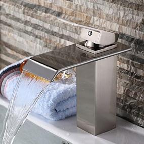 img 3 attached to Brushed Nickel Rectangular Waterfall Bathroom Faucet - Inchant Commercial & Home Single Lever Deck Mount Lavatory Faucet For Vessel Sink, Bathtub Mixer Taps, And Vanity