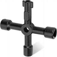 многофункциональный крестообразный ключ hautmec для сантехников и электриков - 4-ходовой универсальный инструмент для клапанов из цинкового сплава черного цвета - модель № ht0099-sy логотип