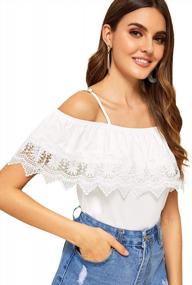 img 4 attached to Women'S Cold Shoulder Lace Trim Top With Spaghetti Straps And Short Sleeves By SweatyRocks - Stylish Blouse