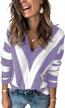 women's color block striped v neck long sleeve knitted sweater pullover - s-2xl logo