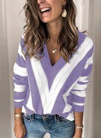 img 3 attached to Women'S Color Block Striped V Neck Long Sleeve Knitted Sweater Pullover - S-2XL