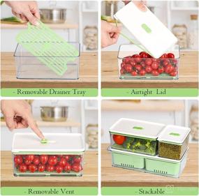 img 1 attached to 🥦 Beeptrum Produce Saver: Stackable Food Storage Containers with Vented Lid and Drain Tray - Set of 3, Green