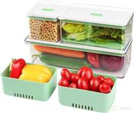 🥦 beeptrum produce saver: stackable food storage containers with vented lid and drain tray - set of 3, green логотип