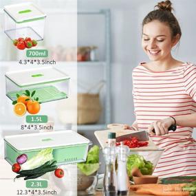 img 2 attached to 🥦 Beeptrum Produce Saver: Stackable Food Storage Containers with Vented Lid and Drain Tray - Set of 3, Green