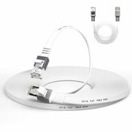 cat 6a ethernet cable 25 ft,durable flat internet network lan cable with 1.5ft short patch cord, slim high speed gigabit computer wire with rj45 connectors, faster than cat6/cat5e/cat5 cable - white logo