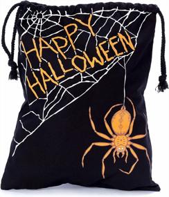 img 4 attached to Halloween Trick Or Treat Candy Bag: Washable Canvas Tote Drawstring Bag For Spooky Spider Fun!