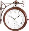 bestime double sided wrought iron wall clock - metal, quiet, easy read two faces retro station clock - antique hanging clocks for garden home décor - indoor outdoor living room study - wall decoration logo