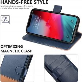 img 1 attached to TUCCH IPhone XR Wallet Case With RFID Blocking, Stylish PU Leather Flip Cover, Card Slot And Wireless Charging Compatibility, TPU Protective Shell In Dark Blue & Brown, For IPhone XR 6.1