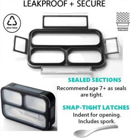 img 3 attached to Leakproof Mini Bento Lunch Box Set - Perfect For Kids And Adults On-The-Go, Ideal For School, Daycare, Travel And Snacks - BPA Free - Grey Black 2 Pack