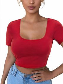 img 3 attached to Cotton Crop Top For Women: Basic Scoop Neck Short-Sleeve Tee By VETIOR