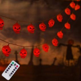 img 4 attached to ILLUMINEW 30 LED Halloween Skull String Lights, Battery Operated 8 Modes Fairy Lights With Remote, 16.4Ft Waterproof Halloween Decoration Lights For Outdoor Indoor Party (Red)