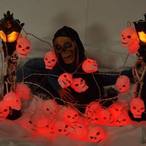 img 2 attached to ILLUMINEW 30 LED Halloween Skull String Lights, Battery Operated 8 Modes Fairy Lights With Remote, 16.4Ft Waterproof Halloween Decoration Lights For Outdoor Indoor Party (Red)