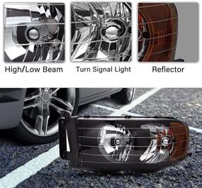 img 2 attached to 🚗 BRYGHT Headlight Assembly for 2002-2005 Dodge Ram 1500 Pickup and 2003-2005 Dodge Ram 2500/3500 Pickup - Halogen Replacement Headlamp with Black Housing, Amber Reflector - Passenger and Driver Side - OE Design