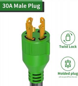 img 1 attached to RVGUARD 4 Prong 30 Amp To 50 Amp RV Generator Adapter Cord 12 Inch STW, L14-30P Locking Male Plug To 14-50R Female With LED Power Indicator, Green