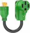 rvguard 4 prong 30 amp to 50 amp rv generator adapter cord 12 inch stw, l14-30p locking male plug to 14-50r female with led power indicator, green logo