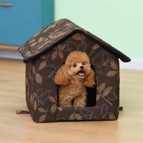 img 1 attached to LAXY Cat Dog Waterproof Canvas House - Collapsible, Warm Pet Nest Shelter for Indoor/Outdoor Use (Leaves)