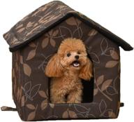 laxy cat dog waterproof canvas house - collapsible, warm pet nest shelter for indoor/outdoor use (leaves) логотип