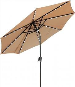 img 4 attached to Aluminum Patio Umbrella With Solar LED Lights And Push Button Tilt - 9 Ft Market Style In Beige By GOLDSUN