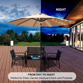 img 3 attached to Aluminum Patio Umbrella With Solar LED Lights And Push Button Tilt - 9 Ft Market Style In Beige By GOLDSUN