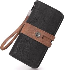 img 4 attached to Large Leather Women'S Wallet With Organizer, Card Holder, And Wristlet - Designer Travel Clutch In Black With Brown Accents By CLUCI