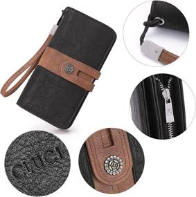 img 1 attached to Large Leather Women'S Wallet With Organizer, Card Holder, And Wristlet - Designer Travel Clutch In Black With Brown Accents By CLUCI