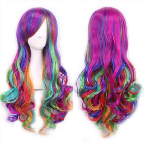 img 4 attached to Colorful 27 Inch Rainbow Wig For Women - Mersi Long Curly Wavy Cosplay Costume Wig With Included Wig Cap - Ideal For Cosplay And Costume Parties (Rainbow Color) - S012
