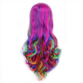 img 3 attached to Colorful 27 Inch Rainbow Wig For Women - Mersi Long Curly Wavy Cosplay Costume Wig With Included Wig Cap - Ideal For Cosplay And Costume Parties (Rainbow Color) - S012