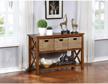 ehemco x-side console sofa table with 2 storage shelves and 3 wicker baskets, coffee logo