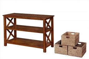 img 2 attached to EHemco X-Side Console Sofa Table With 2 Storage Shelves And 3 Wicker Baskets, Coffee