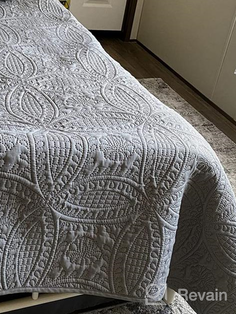 img 1 attached to California King Quilt Bedspread Set - VEEYOO Ultrasonic Embossing Lightweight, Soft Microfiber Reversible Coverlet For All Seasons (White) review by David Jenkins