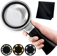 magdepo 10x lighted magnifying stand loupe reading magnifier with 12 smd leds dimmable lighting modes, perfect for macular degeneration, reading, soldering, inspection, cross stitch, etc logo