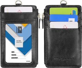 img 3 attached to Organize And Protect Your ID With Wisdompro'S 2-Sided PU Leather Badge Holder With Zipper And 20" Neck Strap Lanyard