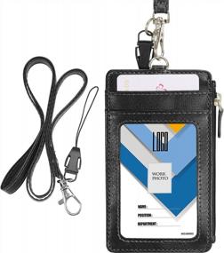 img 4 attached to Organize And Protect Your ID With Wisdompro'S 2-Sided PU Leather Badge Holder With Zipper And 20" Neck Strap Lanyard