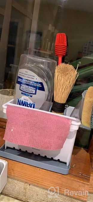 img 1 attached to 🧽 YOHOM Kitchen Sink Caddy Sponge Holder Organizer Brush Holder + Sink Drain Tray - 2-in-1 Sinkware Caddy with 4 Adjustable Dividers for Kitchen Dish Sponge Storage review by Brad Collins