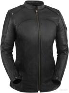 black leather motorcycle jacket with scooter collar for women - true element, extended length, sizes xs-3xl logo