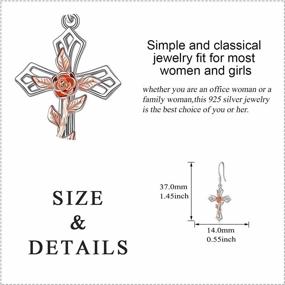 img 2 attached to Sterling Silver Rose Flower Cross Dangle Earrings - Religious Jewelry Gifts For Women & Teen Girls