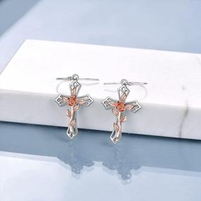 img 1 attached to Sterling Silver Rose Flower Cross Dangle Earrings - Religious Jewelry Gifts For Women & Teen Girls