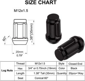 img 3 attached to 🔧 20pcs MuHize Black Lug Nut Kit M12x1.5 - Compatible with Toyota Ford Honda Buick Acura Mazda, Closed End 6 Spline Nut with 1 Key, 1.38" Tall, 60 Degree 3/4” Hex Wheel Lug Nuts