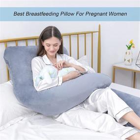 img 2 attached to 🤰 Yalamila Velvet Pregnancy Pillow - U Shaped Full Maternity Body Pillow for Sleeping, Back, Hips, Legs, Belly Support for Pregnant Women (Navy Blue, 55 x 28 inches)