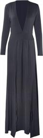 img 2 attached to Women'S Black V Neck Maxi Dress With Long Sleeves, High Slit And Sexy Style For Parties